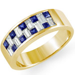 2.00 CT Sapphire Baguette Diamond Wedding Ring 14K Yellow Gold
