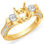 0.85 CT 3 Stone Round Side Diamond Engagement Ring 14k Yellow Gold