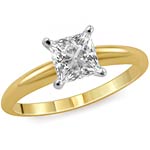 0.52 CT Princess Solitaire Engagement Diamond Ring 14K  Gold F SI1