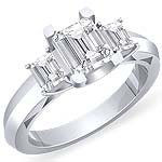 1.00 CT Emerald Cut 3 Stone Anniversary Diamond Ring PLATINUM