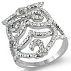 0.75 CT Round Diamond Owl Style Fashion Ring 14K White Gold 