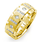 1CT Princess Round Men's Diamond Wedding Band Ring 14K Yellow Gold