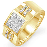 1 Ct Princess Round Diamond Men's Ring 14K Yellow Gold