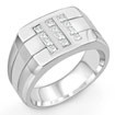 0.70 CT Princess Diamond Men's 3Row Ring 14k White Gold