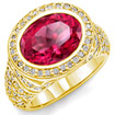 6 Ct Oval Pink Tourmaline & Round Diamond Ring 14K Yellow Gold