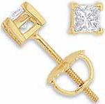 0.75 Ct Princess Diamond Stud Earrings 14k Yellow Gold G SI1