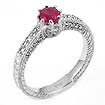 0.85 Ct Ruby Vintage Engagement Diamond Ring 14K White Gold
