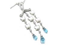 Blue Topaz Mother Pearl Diamond Necklace 18k White Gold