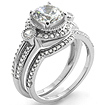 1.74Ct 3 Stone Wedding Round Diamond Engagement Bridal Set Ring 14k White Gold