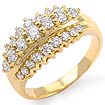 1 1/4 CT Triple Row Round Diamond Anniversary Ring 14K Yellow Gold