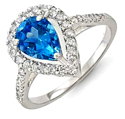 1 3/4 CT Blue Topaz Round Diamond Engagement Ring 14k White Gold