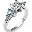 0.41CT 3Stone Princess Aquamarine Diamond Ring 14K White Gold
