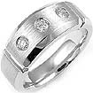 0.30 CT 3 Stone Men's Round Diamond Wedding Ring 14K White Gold