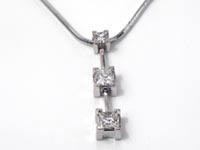 1/2 CT 3 Stone Princess Diamond Pendant 14k White Gold