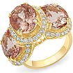 15.76 Ct Oval Marganite Round Diamond Fashion Ring 14K Yellow Gold