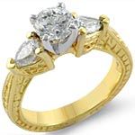 1.11 Ct 3 Stone Round Pear Diamond Engagement Ring 18k Yellow Gold