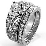 1.Ct Round Solitaire Diamond Accent Bridal Set Engagement Ring 14k White Gold