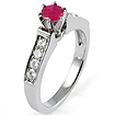 0.85 CT Round Diamond Ruby Engagement Ring 14K White Gold