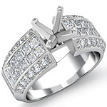 1.85 Ct Round & Princess Diamond Engagement Ring Setting 14K White Gold