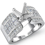 1.75 Ct Round & Princess Diamond Engagement Ring Setting 14K White Gold