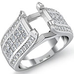 2.25 Ct Round & Princess Diamond Engagement Ring Setting 14K White Gold