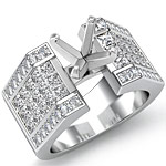 2 Ct Round & Princess Diamond Engagement Ring Setting 14K White Gold