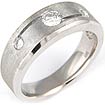0.28 CT 3 Stone Men's Diamond Wedding Ring 14k White Gold