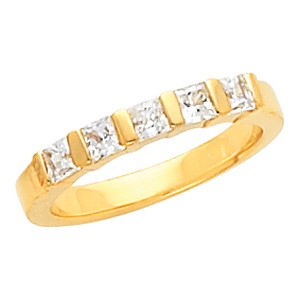 3/4 Ct 5 Stone Bar Set Princess Diamond Anniversary Ring 14K Yellow Gold