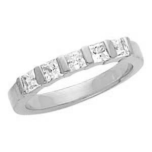 3/4 Ct 5 Stone Bar Set Princess Diamond Anniversary Ring 14K White Gold
