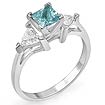 1CT 3 Stone Trillion Cut Princess Aquamarine Diamond Ring 14K W Gold