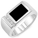 0.15 CT Men's Round Diamond Black Onyx Ring 14K White Gold