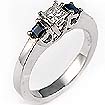 3/4 CT Princess Sapphire 3 stone Diamond Ring 14K White Gold