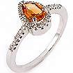 1.11 CT Pear Citrine & Round Diamond Anniversary Ring 14k White Gold