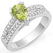 1 CT Peridot Round Diamond Engagement Ring 14K White Gold