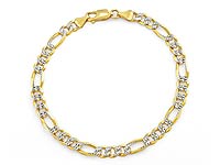 10.6 gm 14k 2Tone Gold White Pave Figaro Bracelet Chain 8 inch