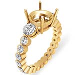 1 1/2 Ct Round 3Stone Side Diamond Engagement Ring 14K Yellow Gold