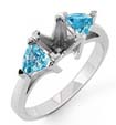 1/2 CT Aquamarine 3 Stone Semi Mount Ring 14K White Gold