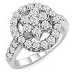 1 Ct Round Diamond Cluster Right Hand Ring 14K White Gold