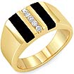 0.10 CT Black Onyx Men's Round Diamond Ring 14K Yellow Gold