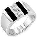 0.10 CT Men's Round Diamond Black Onyx Ring 14K White Gold