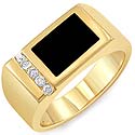 0.15 CT Round Diamond Men's Black Onyx Ring 14K Yellow Gold