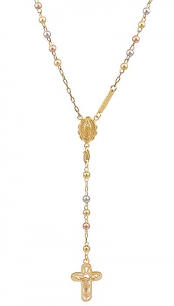 17gm 14k Tri Color Gold Bead Rosary Necklace