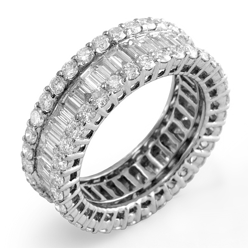 5.25Ct Baguette Round Diamond Anniversary Eternity Wedding Band Ring 14K White Gold