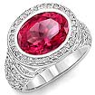 6 Ct Oval Pink Tourmaline & Round Diamond Ring 14K White Gold