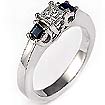 1.00 CT 3 Stone Princess Sapphire Diamond Anniversary Ring 14K White Gold